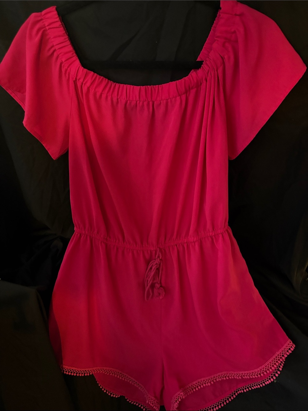 BeBop Hot Pink Off-Shoulder Romper